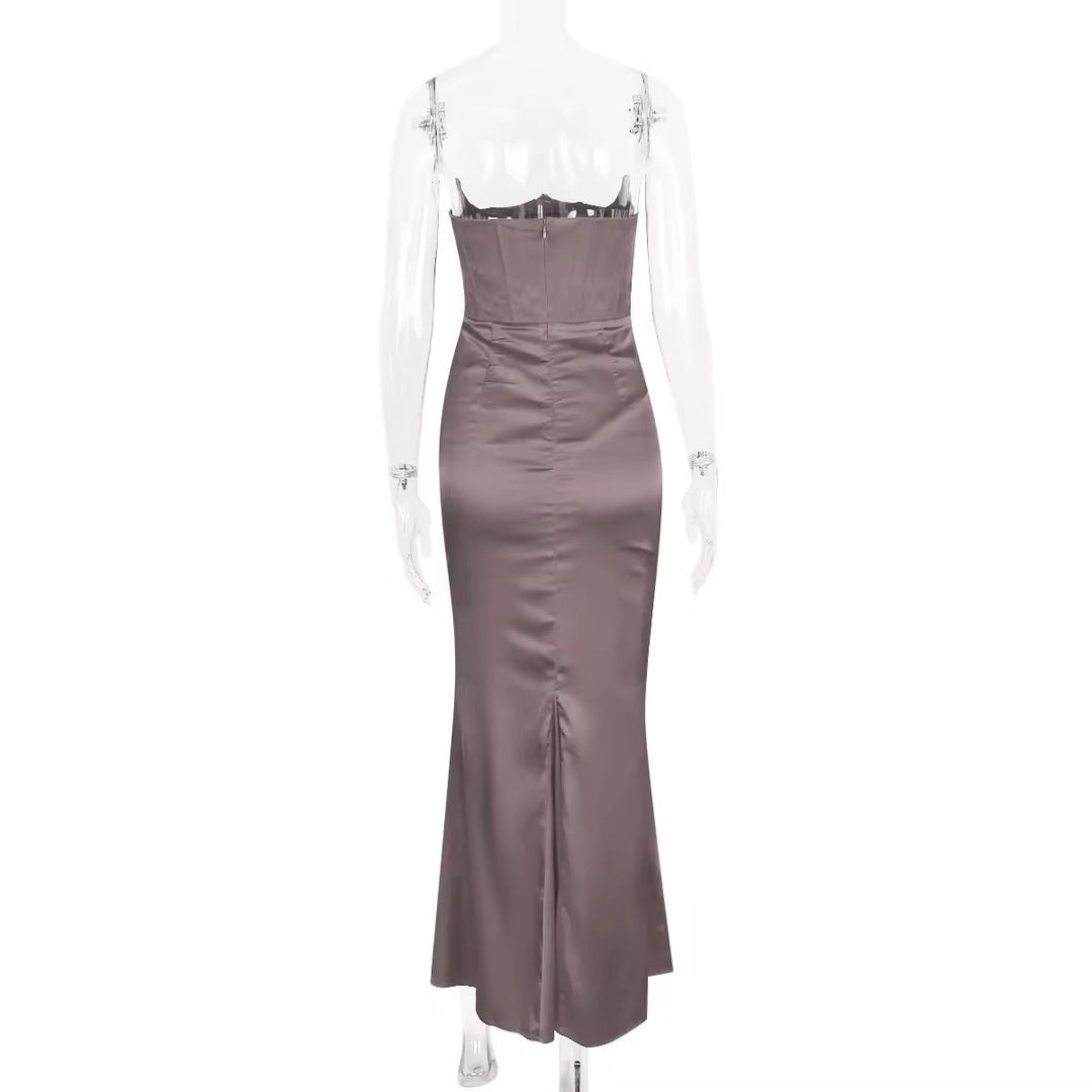Strapless Satin Maxi Dress with Fitted Corset - Noya