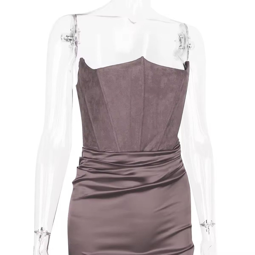 Strapless Satin Maxi Dress with Fitted Corset - Noya