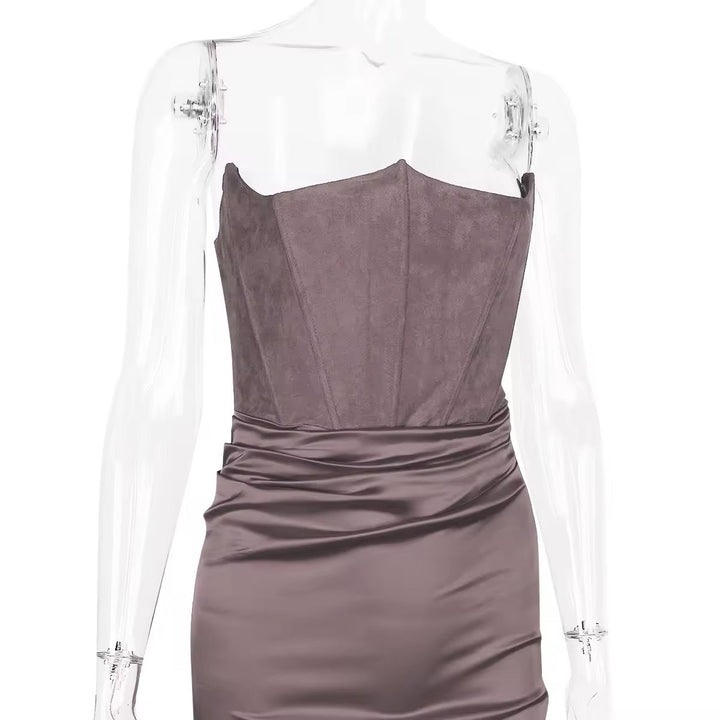 Strapless Satin Maxi Dress with Fitted Corset - Noya