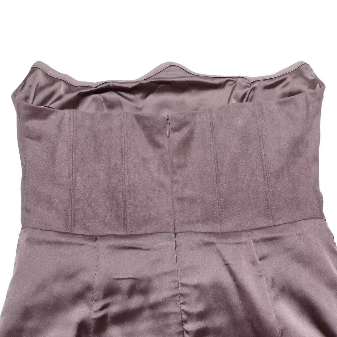 Strapless Satin Maxi Dress with Fitted Corset - Noya