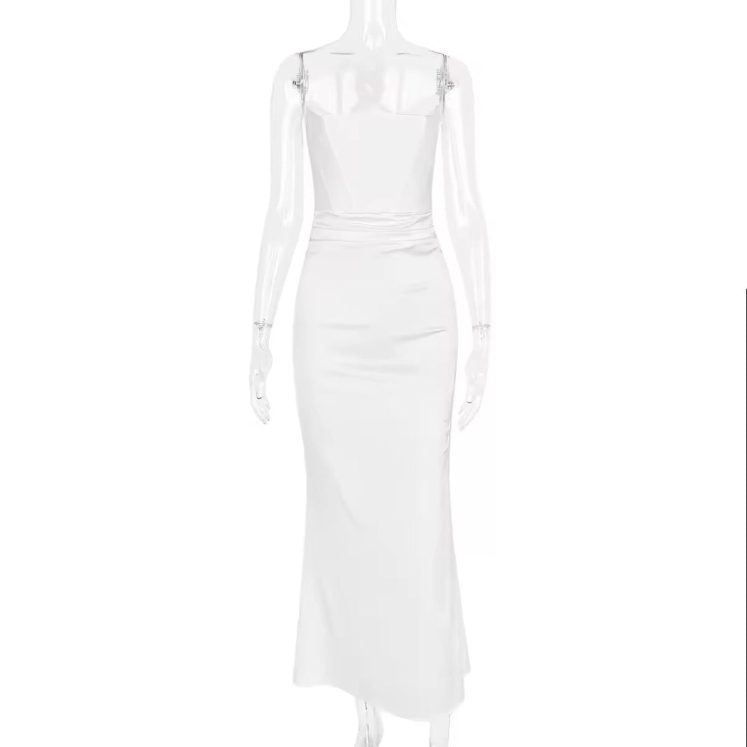 Strapless Satin Maxi Dress with Fitted Corset - Noya