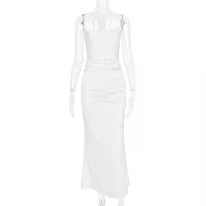 Strapless Satin Maxi Dress with Fitted Corset - Noya