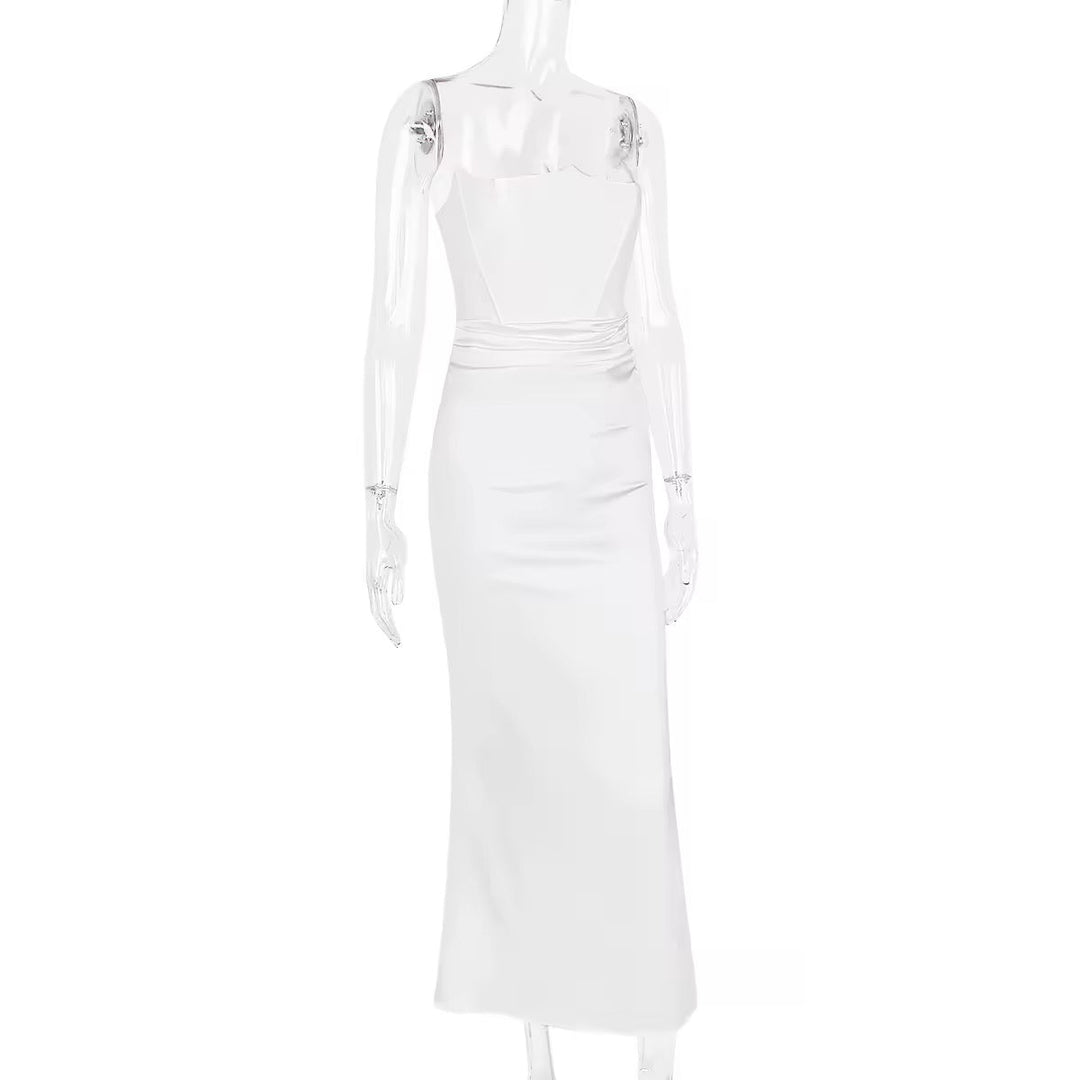 Strapless Satin Maxi Dress with Fitted Corset - Noya