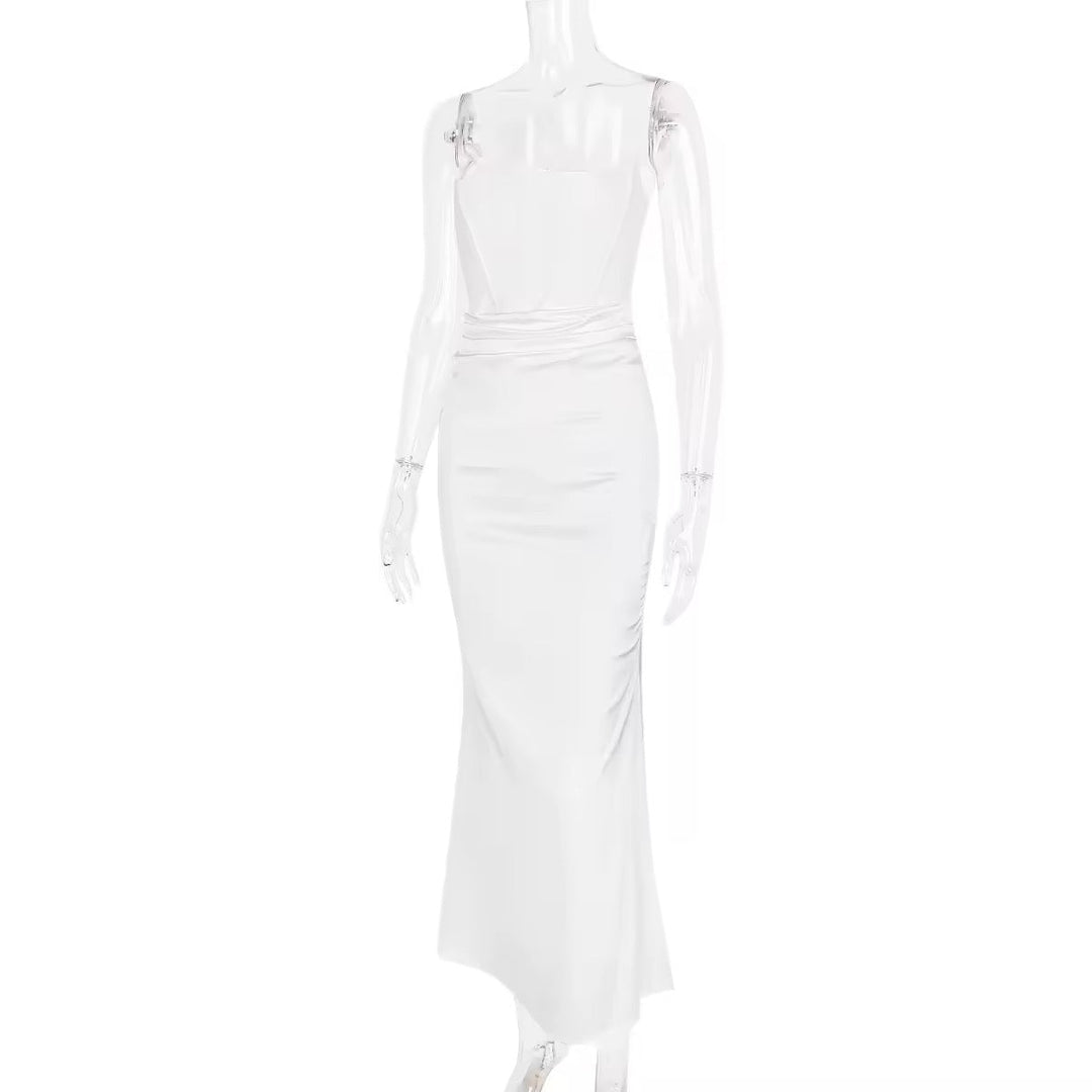 Strapless Satin Maxi Dress with Fitted Corset - Noya