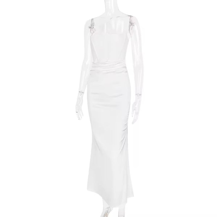 Strapless Satin Maxi Dress with Fitted Corset - Noya
