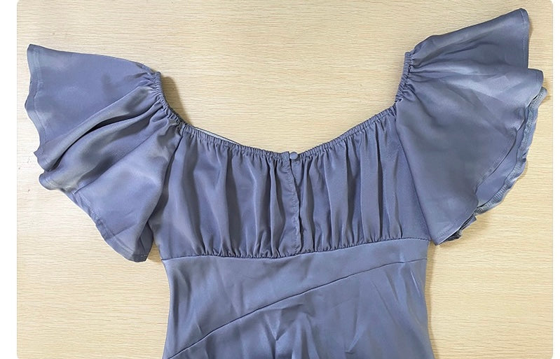 Koren satin midi dress with an off-the-shoulder design