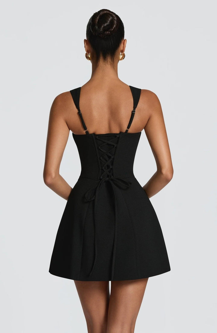 A-line mini dress with back ties for a fitted waist – Vela