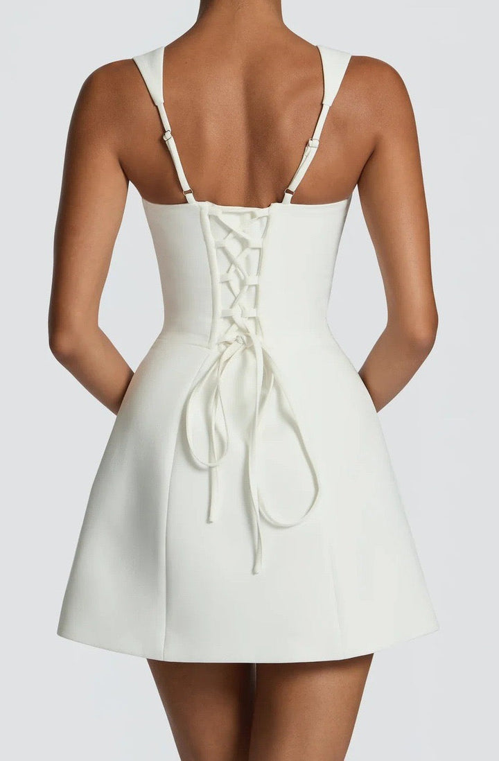 A-line mini dress with back ties for a fitted waist – Vela