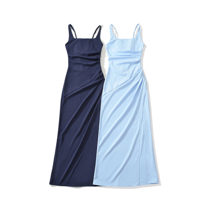 Elegant maxi dress with a slit and back ties for a fitted waist – SKY
