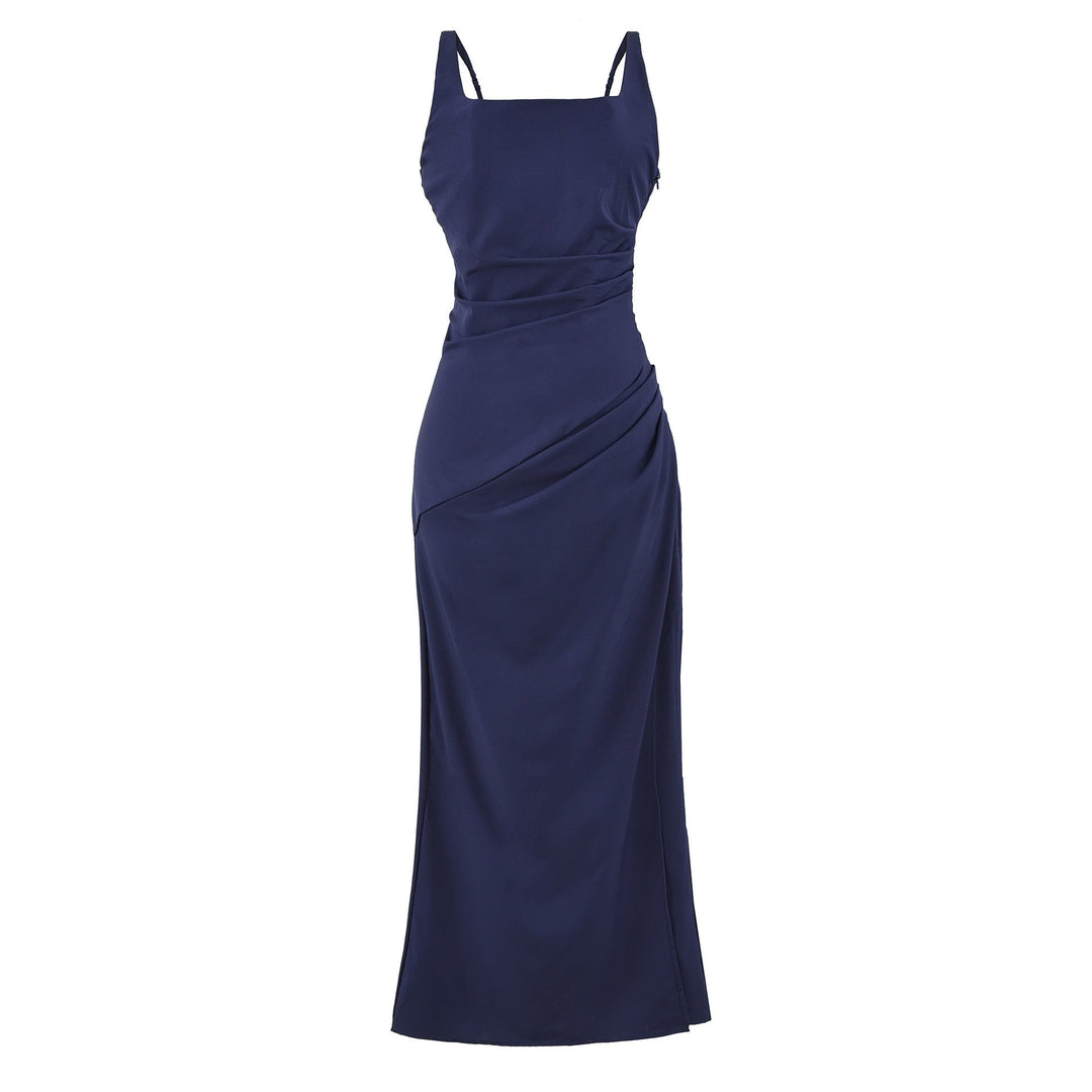 Elegant maxi dress with a slit and back ties for a fitted waist – SKY