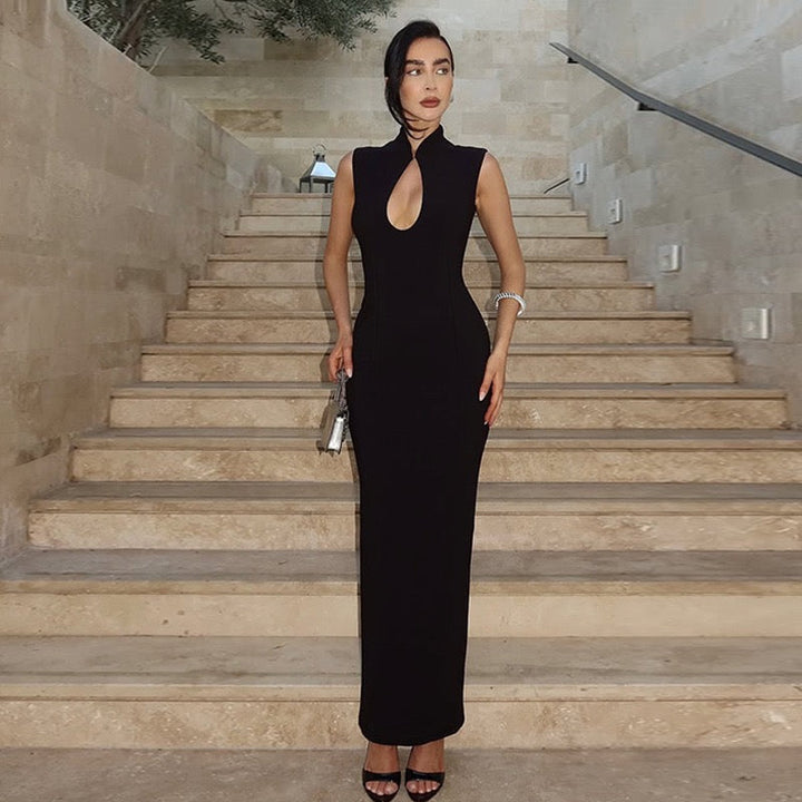 Elegant Fitted Maxi Dress with Buckle Closure - IRENA