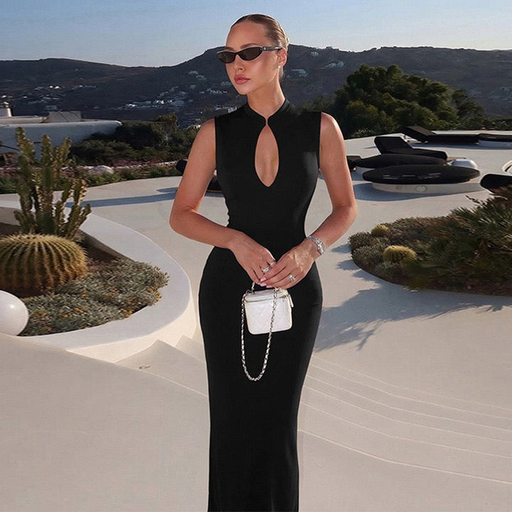 Elegant Fitted Maxi Dress with Buckle Closure - IRENA