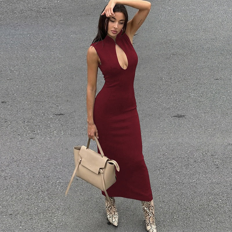 Elegant Fitted Maxi Dress with Buckle Closure - IRENA