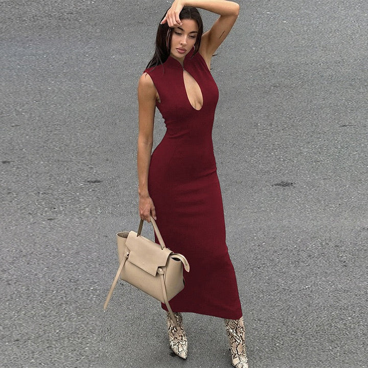 Elegant Fitted Maxi Dress with Buckle Closure - IRENA