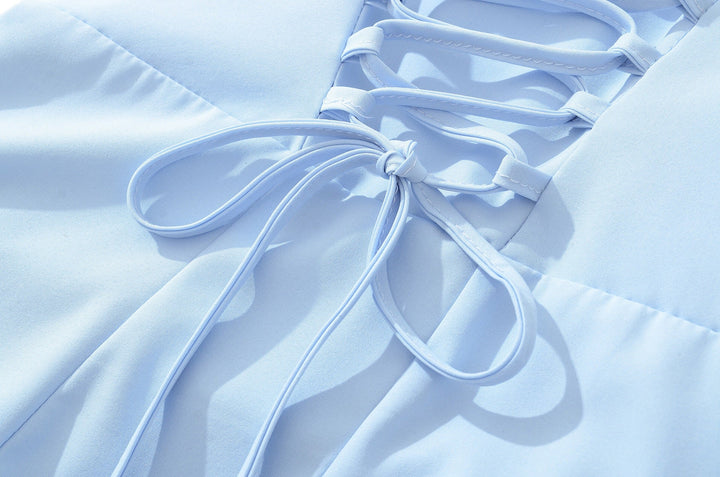Elegant maxi dress with a slit and back ties for a fitted waist – SKY