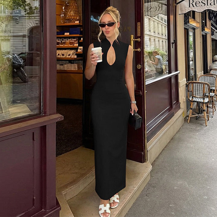 Elegant Fitted Maxi Dress with Buckle Closure - IRENA