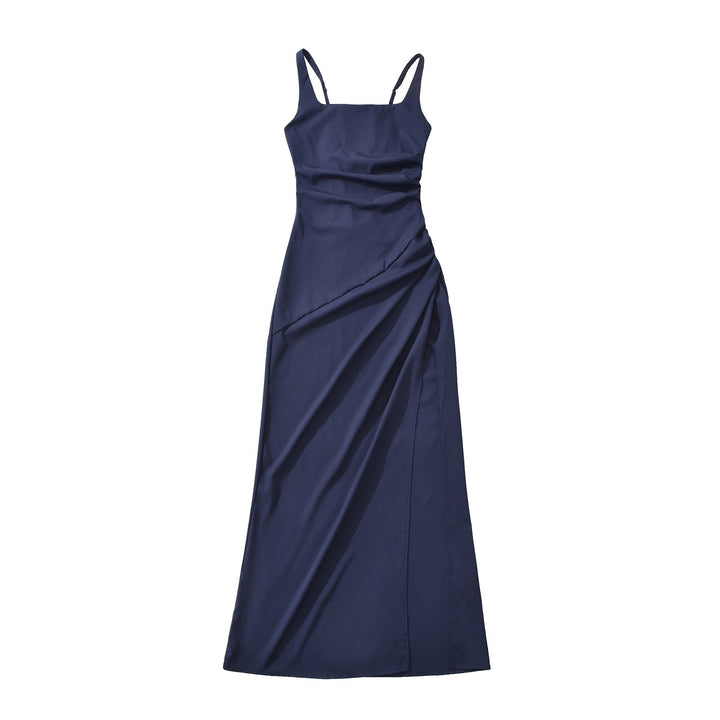 Elegant maxi dress with a slit and back ties for a fitted waist – SKY