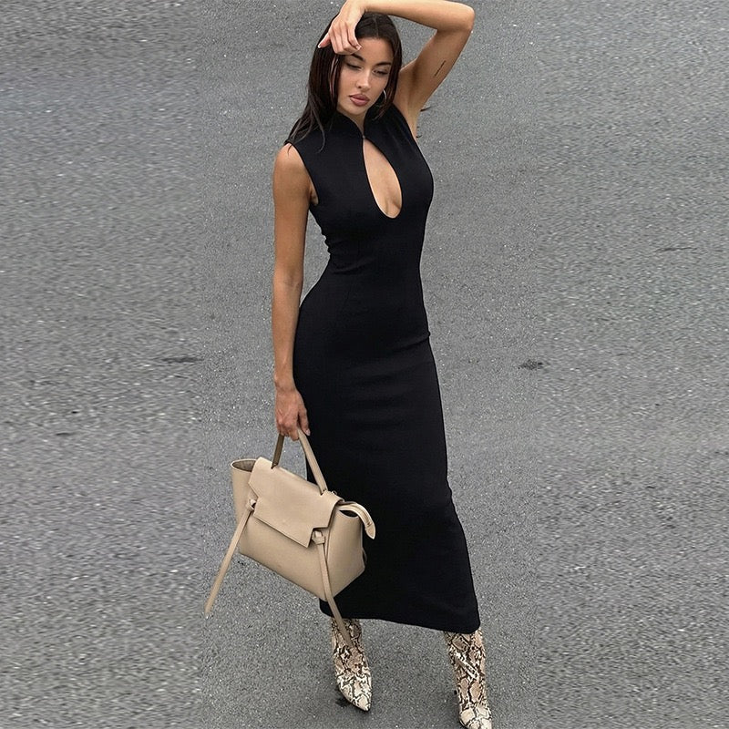 Elegant Fitted Maxi Dress with Buckle Closure - IRENA