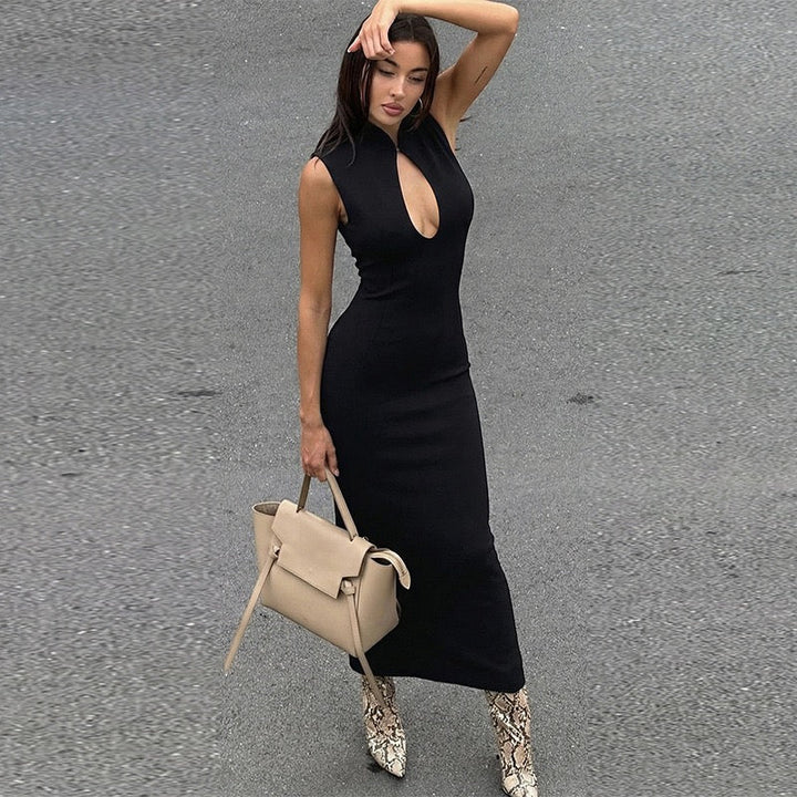 Elegant Fitted Maxi Dress with Buckle Closure - IRENA