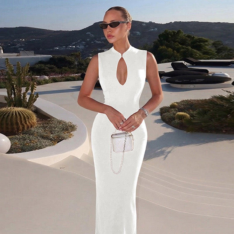 Elegant Fitted Maxi Dress with Buckle Closure - IRENA