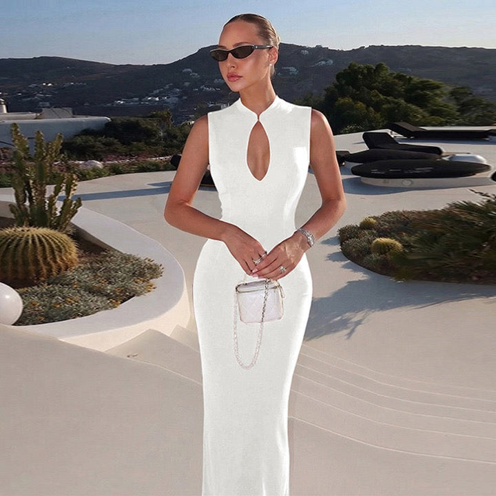Elegant Fitted Maxi Dress with Buckle Closure - IRENA
