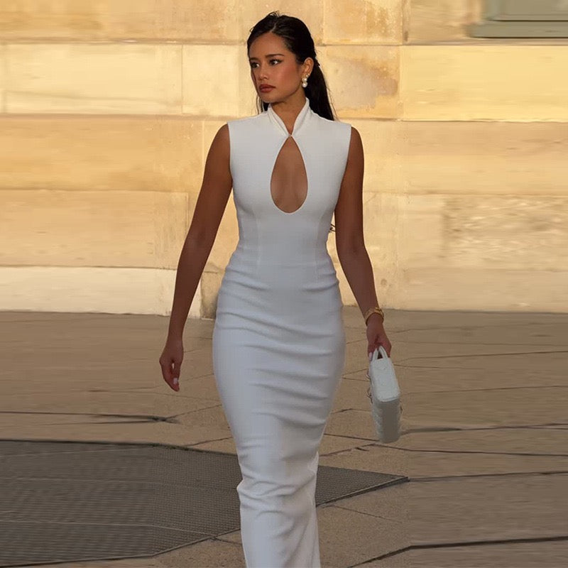 Elegant Fitted Maxi Dress with Buckle Closure - IRENA