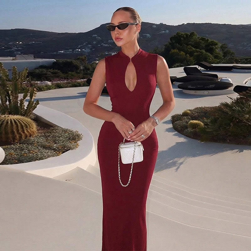 Elegant Fitted Maxi Dress with Buckle Closure - IRENA