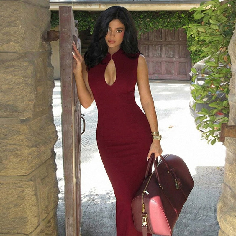 Elegant Fitted Maxi Dress with Buckle Closure - IRENA