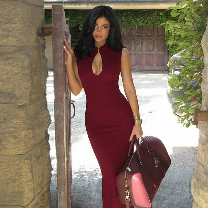 Elegant Fitted Maxi Dress with Buckle Closure - IRENA