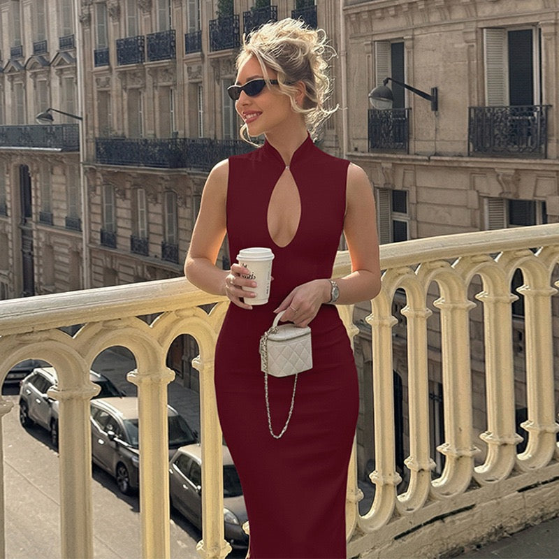 Elegant Fitted Maxi Dress with Buckle Closure - IRENA
