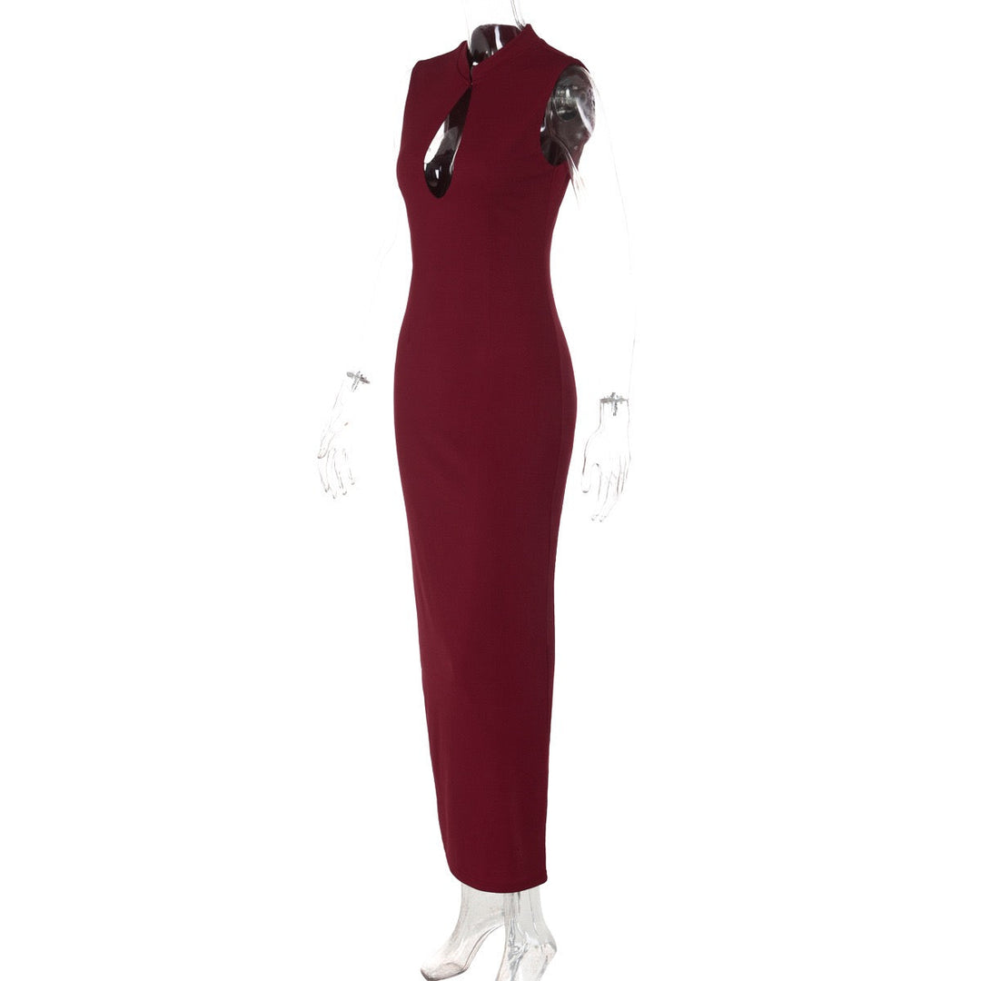 Elegant Fitted Maxi Dress with Buckle Closure - IRENA