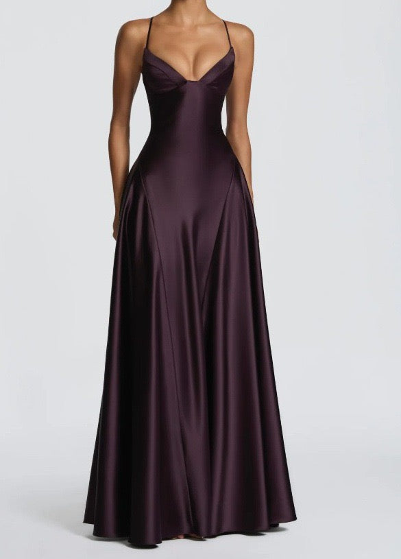 Satin maxi dress with back ties for a fitted waist – HILAY