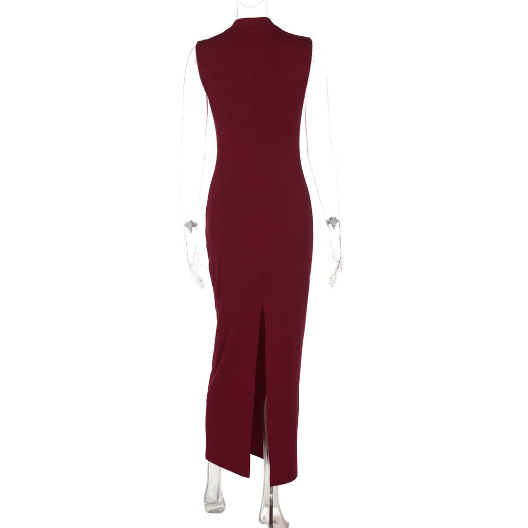 Elegant Fitted Maxi Dress with Buckle Closure - IRENA