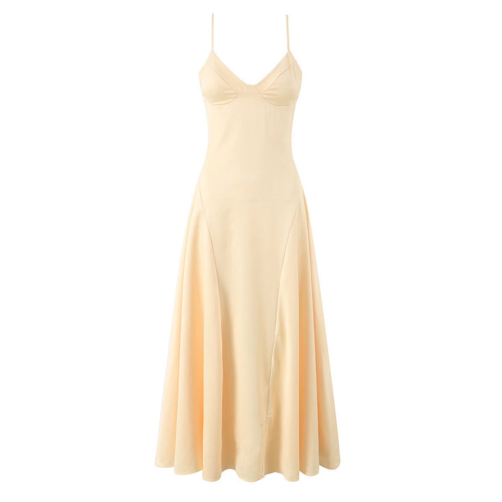 Satin maxi dress with back ties for a fitted waist – HILAY