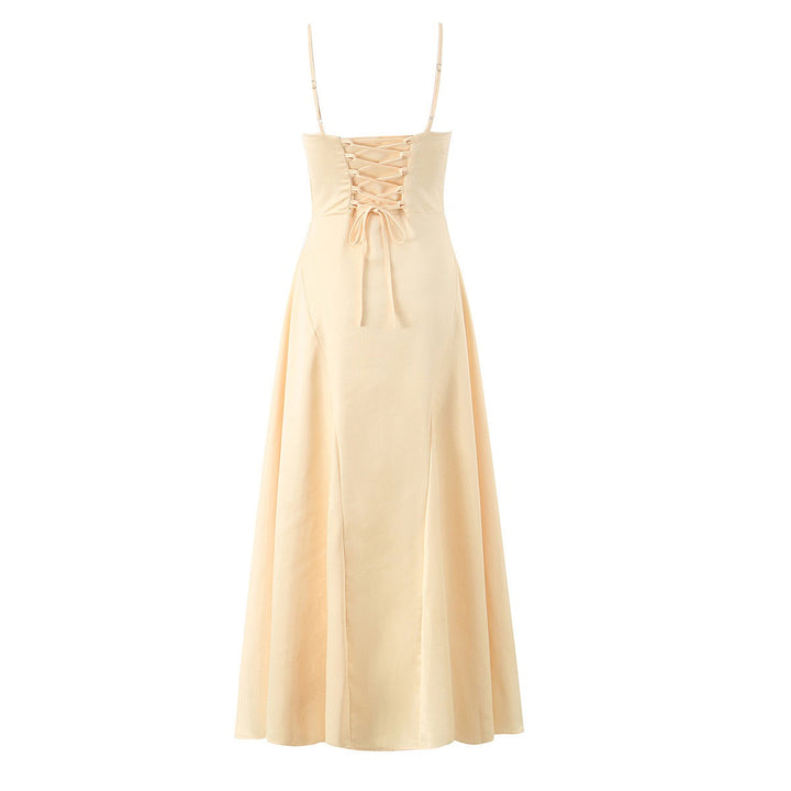 Satin maxi dress with back ties for a fitted waist – HILAY