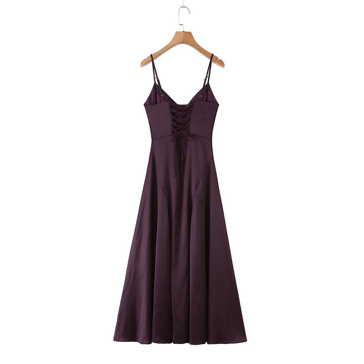 Satin maxi dress with back ties for a fitted waist – HILAY