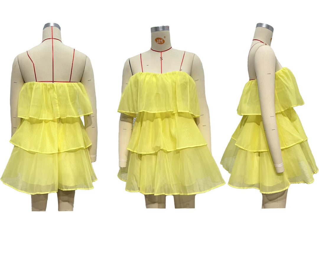 Jenny strapless tiered chiffon ruffle mini dress