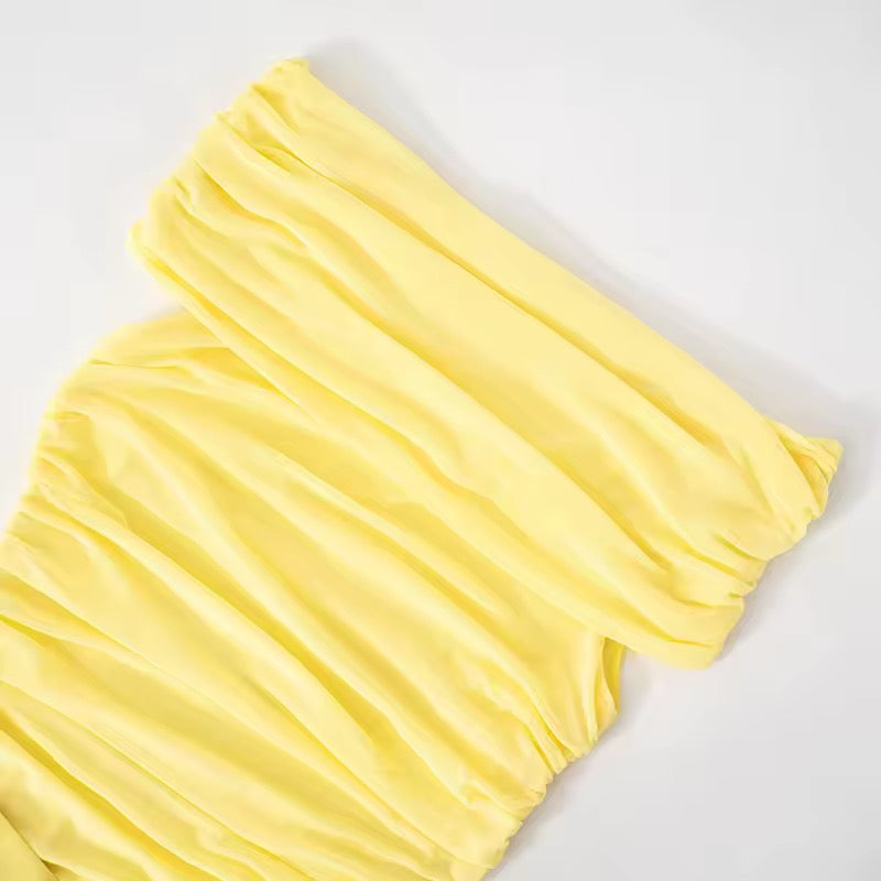 Maxi dress with ruching, mesh design and off-shoulder - Keshet