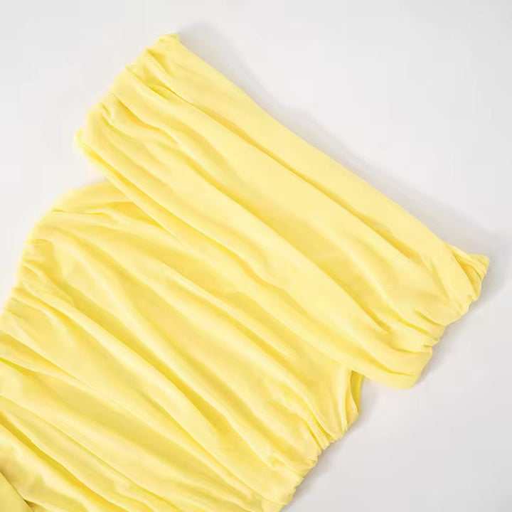 Maxi dress with ruching, mesh design and off-shoulder - Keshet