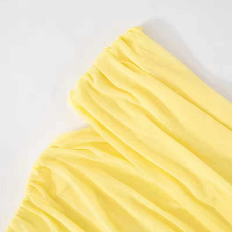 Maxi dress with ruching, mesh design and off-shoulder - Keshet