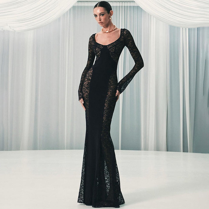 Maxi Dress with Lace Design - OR
