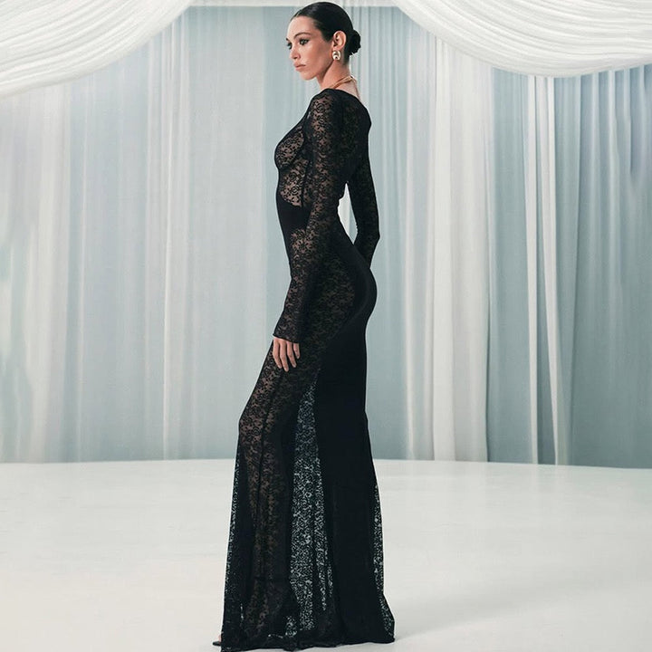 Maxi Dress with Lace Design - OR