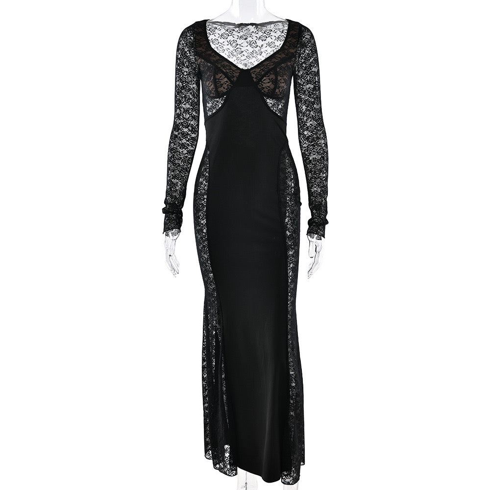 Maxi Dress with Lace Design - OR