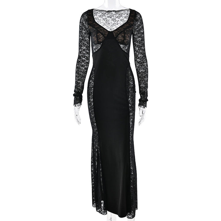 Maxi Dress with Lace Design - OR