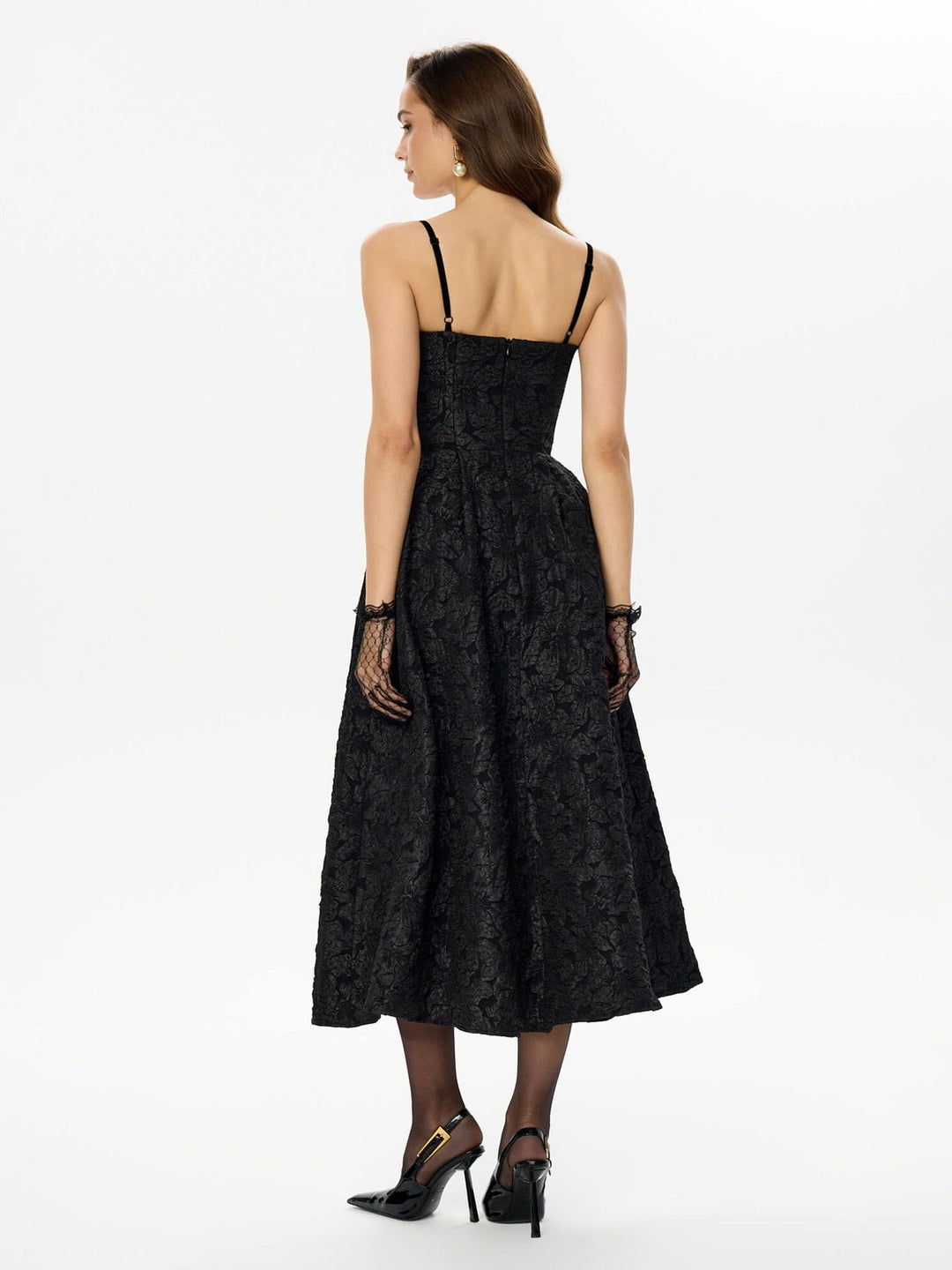 Midi A-Line Dress with Embroidered Floral Illustrations - Liliana