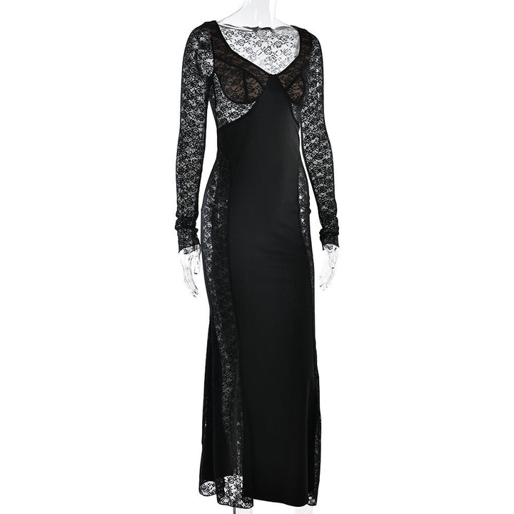 Maxi Dress with Lace Design - OR