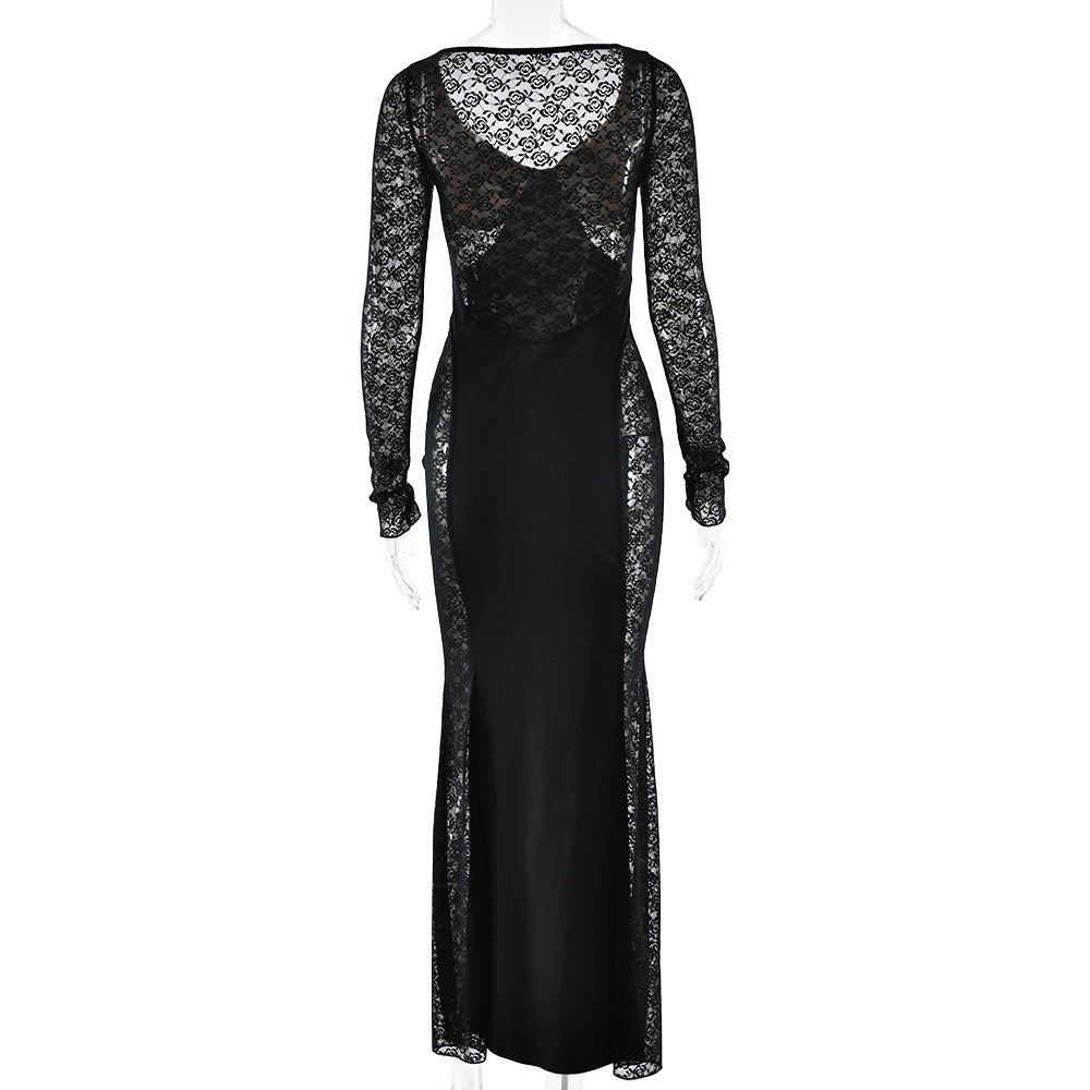 Maxi Dress with Lace Design - OR