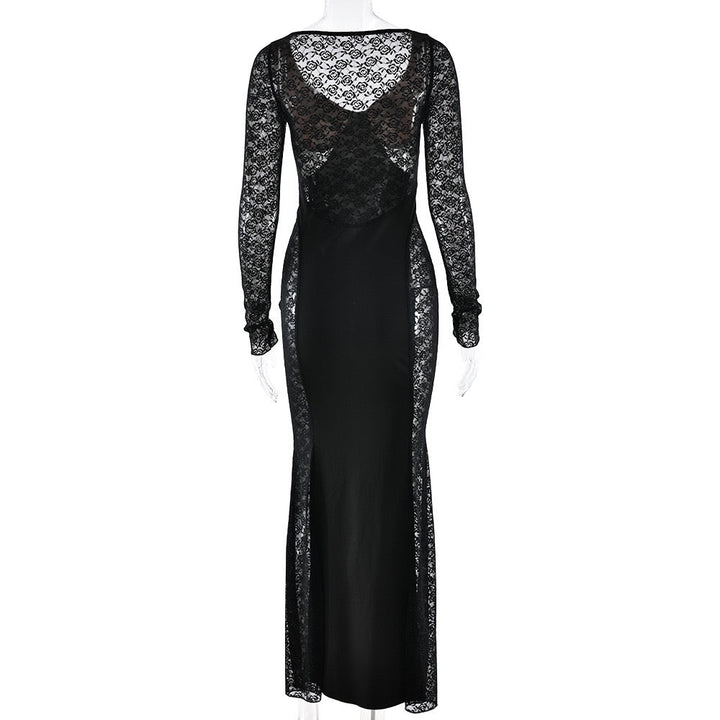 Maxi Dress with Lace Design - OR