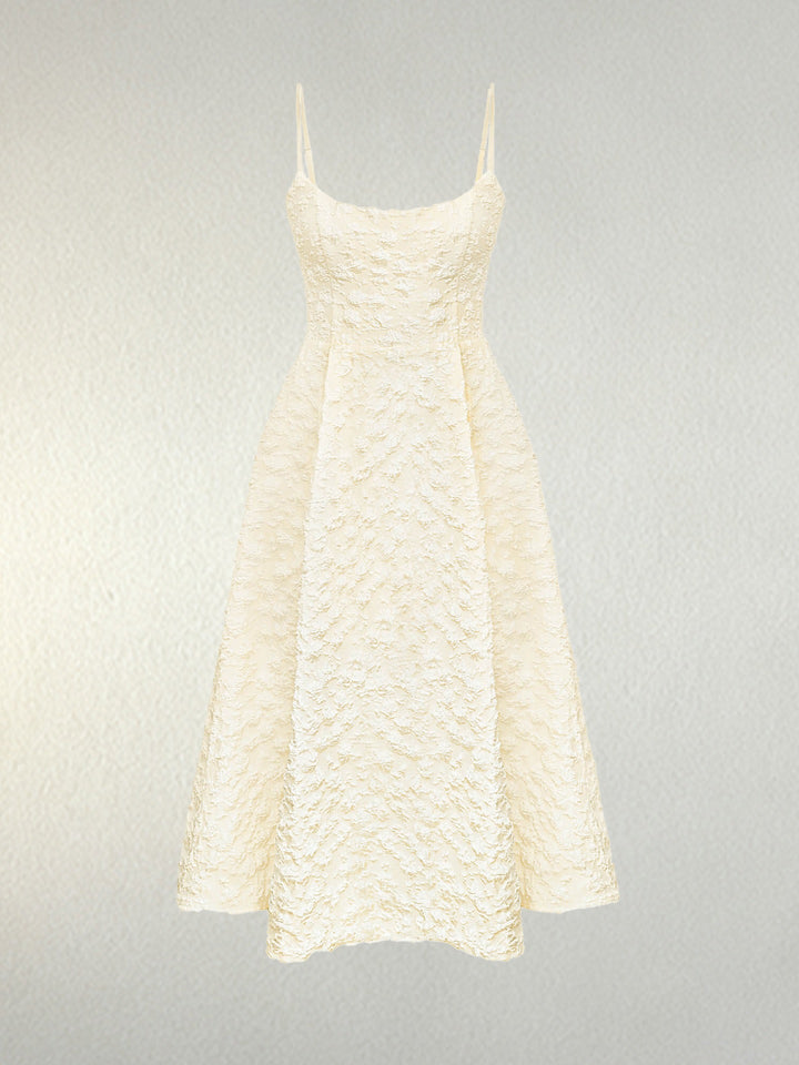 Midi A-Line Dress with Embroidered Floral Illustrations - Liliana