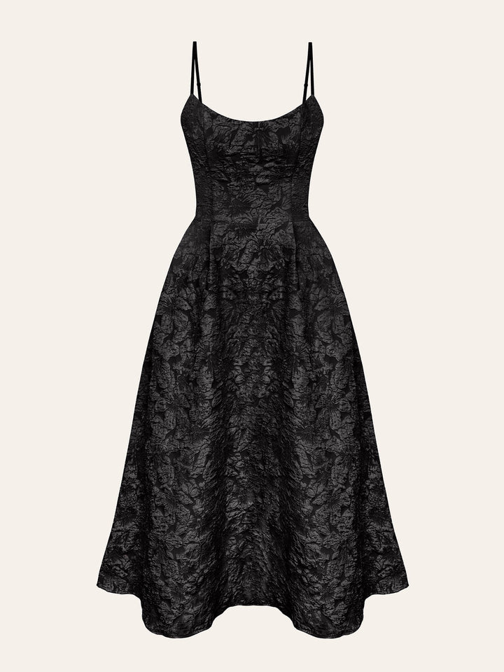 Midi A-Line Dress with Embroidered Floral Illustrations - Liliana